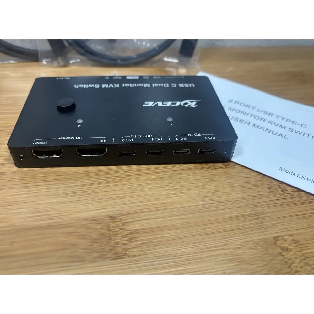 KCEVE 2 Ports KVM Switch 2 Computers 2 Monitors 2 HDMI 4 USB C With Cables